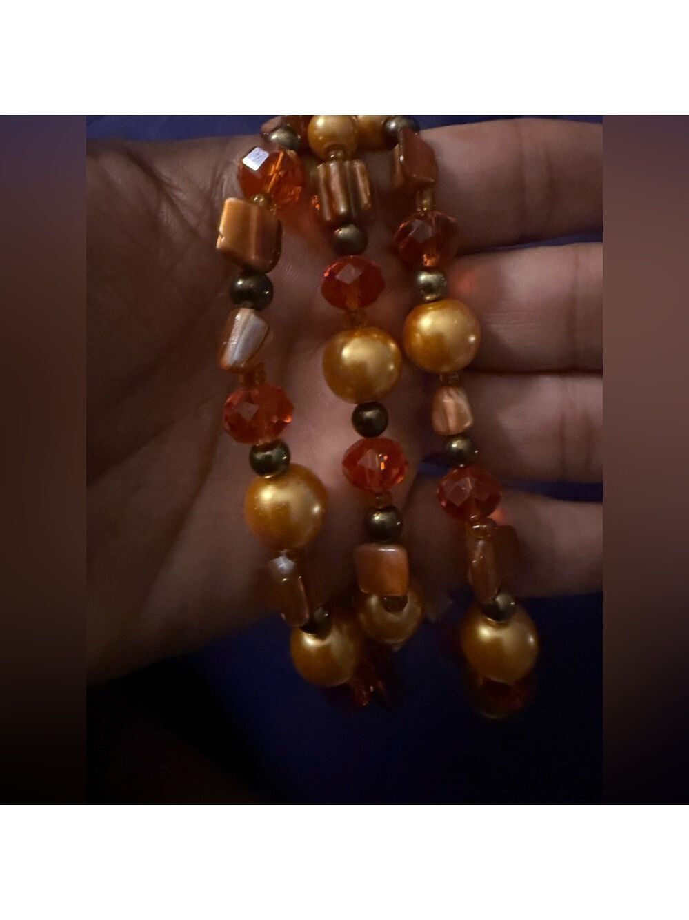 VINTAGE 80s Orange Coral Chip Glass Beads and Pearl Choker Necklace 20” RARE - Picture 5 of 5